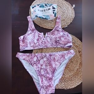 Nwot SHEIN pink snakeskin print 2 PC bikini size large